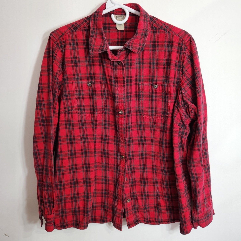 Duluth Trading Co Shirt Womens XL Button Up Flannel Blouse Top Plaid Long Sleeve
